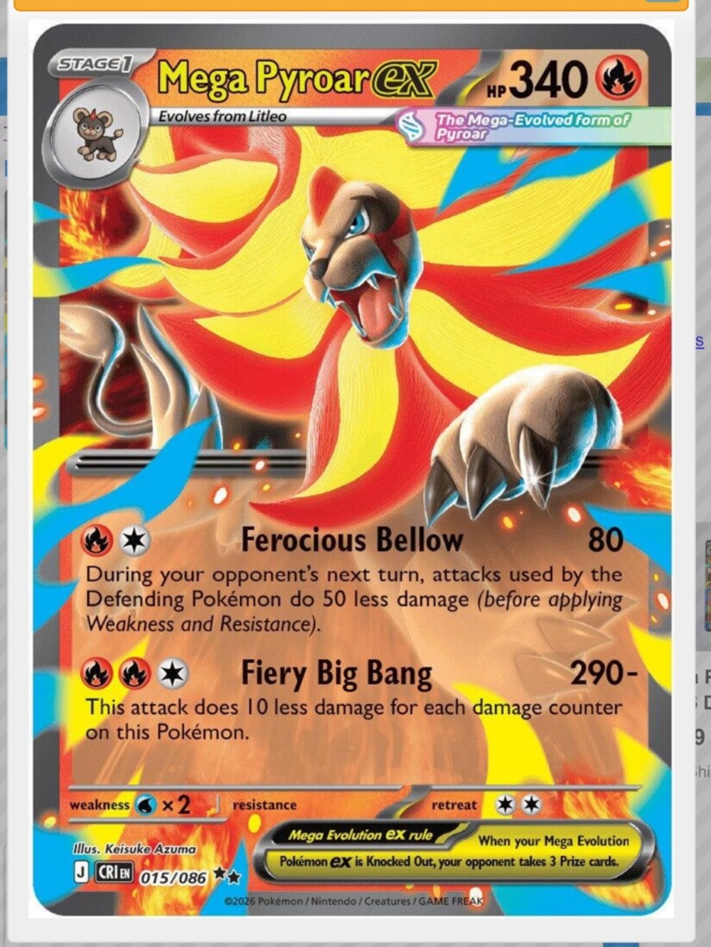 Mega Pyroar Ex #15 Pokemon Chaos Rising